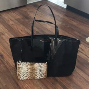 Black Victoria secret beach bag with clutch